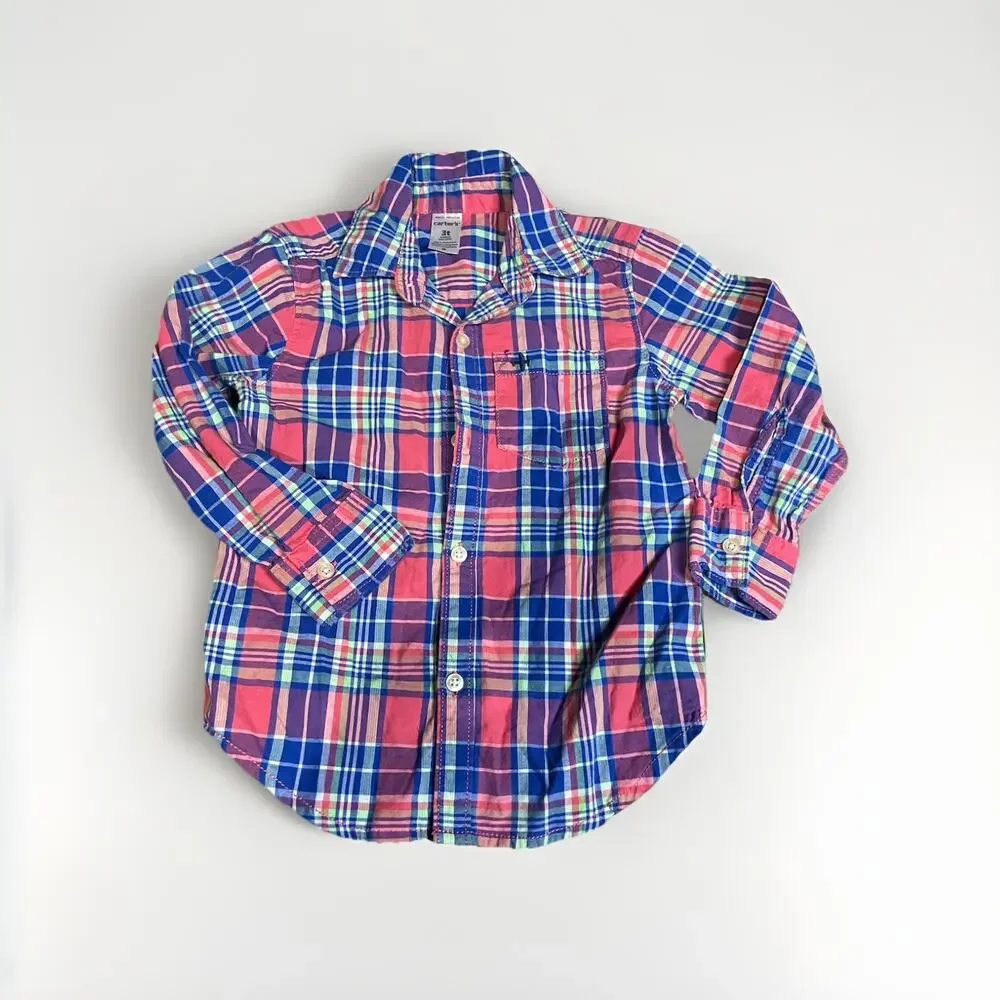 Toddler Boys Carter's Cotton Plaid Button Down Shirt Size‎ 3T Easter